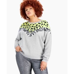 Bar Iii Mixed Animal-Print Sweatshirt | Size 2X